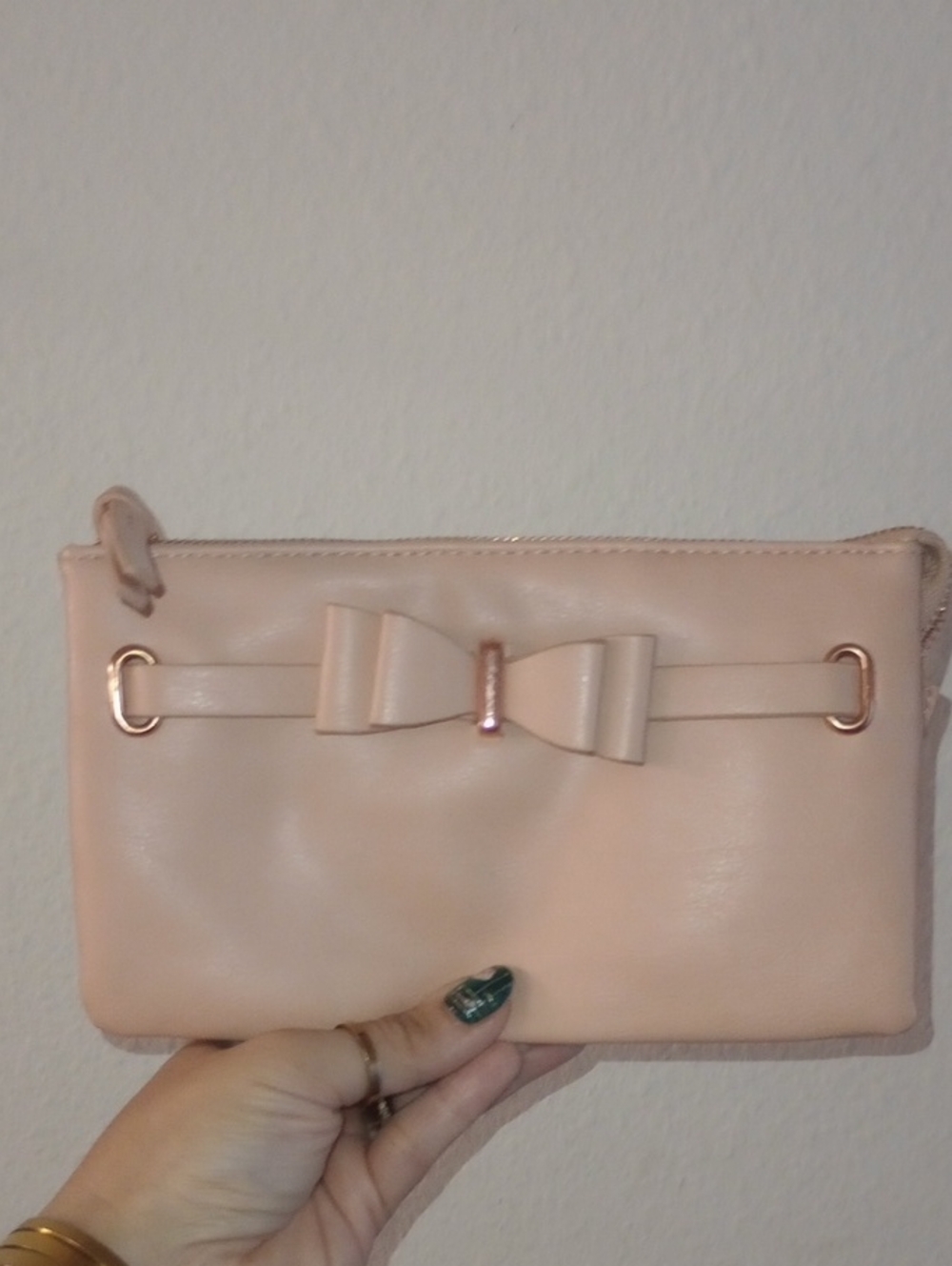 Women's Blush Bow Accent Clutch Wallet W. Rose Gold Hardware